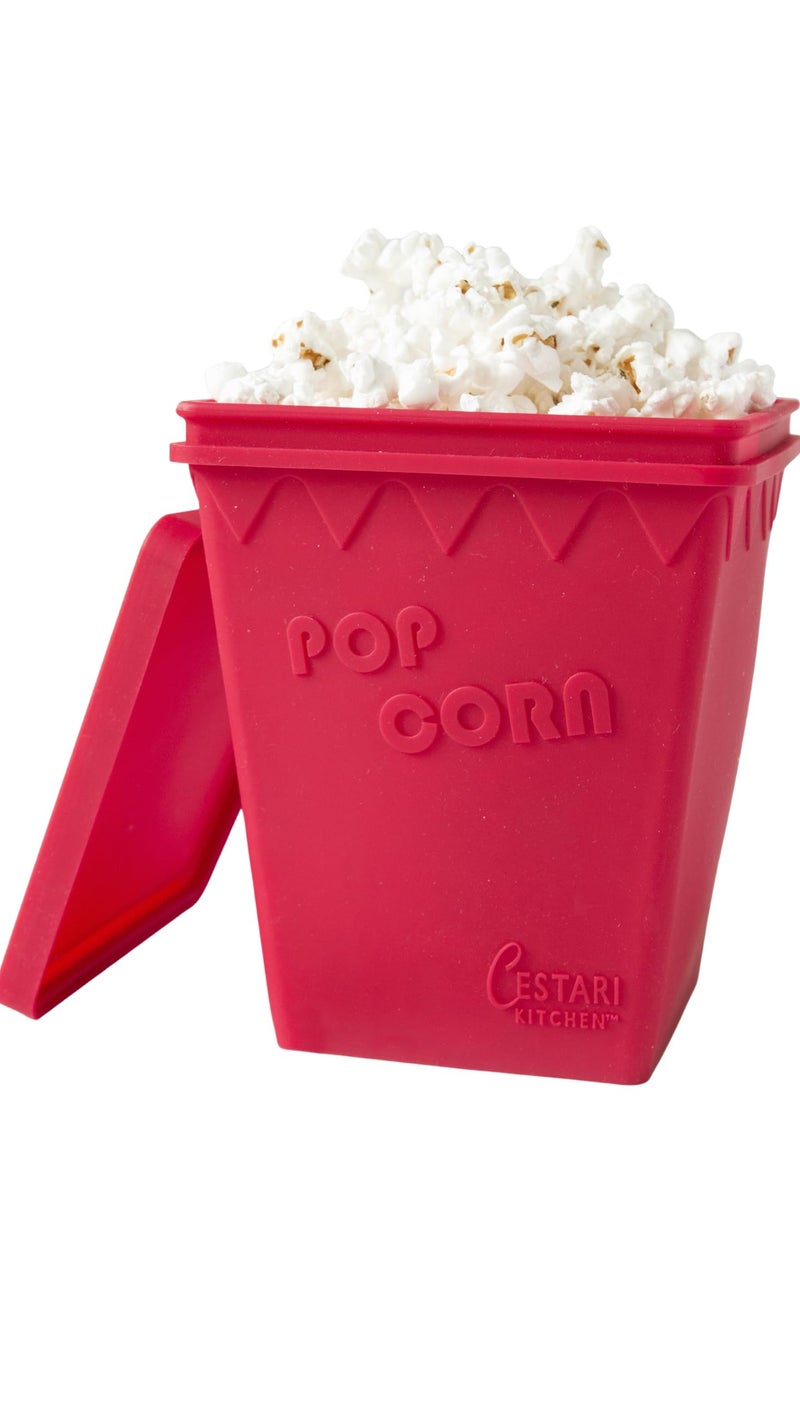 Cestari Microwave Popcorn Popper | Replaces Microwave Popcorn Bags | Healthy Air Popped Popcorn - No Oil Needed | BPA Free Premium European Grade Silicone Popcorn Maker by Cestari Kitchen (Red Makes 8 cups) - Image 1